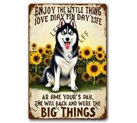 AYZYSMBM Funny Retro Tin Sign Enjoy The Little Thing_S In Life, They Were The Big Thing_S Siberian Husky Dog Metal Poster Plaques Home Decoration Canvas Painting Poster 12X8Inch