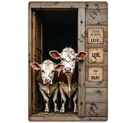AYZYSMBM Funny Retro Tin Sign Three Cows The Barn Stuck Between Idk Idc And Idgaf Metal Poster Plaques Home Decoration Canvas Painting Poster 12X8Inch