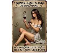AYZYSMBM Retro Metal Tin Sign, A Woman Cannot Survive On Wine Alone She Also Needs Books Home Bar Shop Decorations Coffee Vintage Sign Gift 8X12 Inch