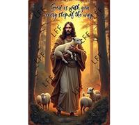 AYZYSMBM Retro Metal Tin Sign, Amazing Forest God Is With You Every Step Of The Way Home Bar Shop Decorations Coffee Vintage Sign Gift 8X12 Inch