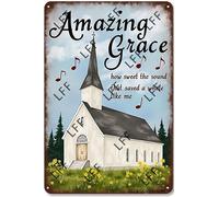AYZYSMBM Retro Metal Tin Sign, Amazing Grace How Sweet The Sound Church Home Bar Shop Decorations Coffee Vintage Sign Gift 8X12 Inch
