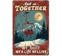 AYZYSMBM Retro Metal Tin Sign, And So Together We Built A Life We Loved People Sitting On Cable Chair Enjoying The Moon Snow Home Bar Shop Decorations Coffee Vintage Sign Gift 8X12 Inch