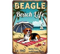 AYZYSMBM Retro Metal Tin Sign, Beagle Dog Beach Life Sandy Toes Salty Kisses Home Bar Shop Decorations Coffee Vintage Sign Gift 8X12 Inch