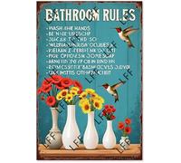 AYZYSMBM Retro Metal Tin Sign, Beautiful Bathroom Rules With Hummingbird And Poppy Flower Home Bar Shop Decorations Coffee Vintage Sign Gift 8X12 Inch