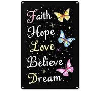 AYZYSMBM Retro Metal Tin Sign, Butterfly Faith Hope Love Believe Dream Home Bar Shop Decorations Coffee Vintage Sign Gift 8X12 Inch
