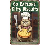 AYZYSMBM Retro Metal Tin Sign, Cat Cake Kitty Biscuits You Need Em We Knead Em Home Bar Shop Decorations Coffee Vintage Sign Gift 8X12 Inch