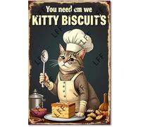 AYZYSMBM Retro Metal Tin Sign, Cat Cake Kitty Biscuits You Need Em We Knead Em Home Bar Shop Decorations Coffee Vintage Sign Gift 8X12 Inch