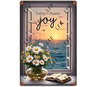 AYZYSMBM Retro Metal Tin Sign, Daisy Flower Bible Cross Symbol Beach View Jesus Today I Choose Joy Home Bar Shop Decorations Coffee Vintage Sign Gift 8X12 Inch