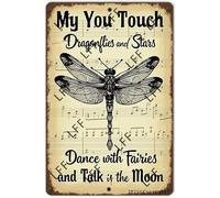 AYZYSMBM Retro Metal Tin Sign, Dragonflies Music Sheet Dance With Fairies And Talk To The Moon Home Bar Shop Decorations Coffee Vintage Sign Gift 8X12 Inch