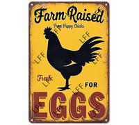 AYZYSMBM Retro Metal Tin Sign, Farm Raised Fresh Eggs For Sale Home Bar Shop Decorations Coffee Vintage Sign Gift 8X12 Inch