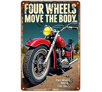 AYZYSMBM Retro Metal Tin Sign, Four Wheels Move The Body Two Wheels Move The Soul Motorcycle Home Bar Shop Decorations Coffee Vintage Sign Gift 8X12 Inch