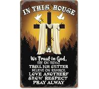 AYZYSMBM Retro Metal Tin Sign, God Cross Flower In This House, We Trust In God, Try And Do Better, Think Good Thoughts Home Bar Shop Decorations Coffee Vintage Sign Gift 8X12 Inch