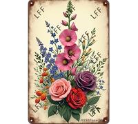 AYZYSMBM Vintage Metal Tin Sign A With A Bunch Of Flowers On It Wall Art Poster Novelty Sign 8X12 Inch