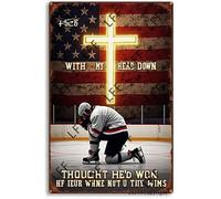 AYZYSMBM Vintage Metal Tin Sign American Hockey, God Cross, The Devil Saw Me, With My Head Down, Throught He'Sd Won, Until I Said Amen Wall Art Poster Novelty Sign 8X12 Inch