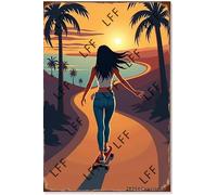 AYZYSMBM Vintage Metal Tin Sign And She Lived Happily Ever After Skating Girl Wall Art Poster Novelty Sign 8X12 Inch