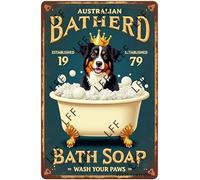 AYZYSMBM Vintage Metal Tin Sign Australian Shepherd And Co Bath Soap Wash Your Paws Wall Art Poster Novelty Sign 8X12 Inch