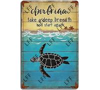 AYZYSMBM Vintage Metal Tin Sign Baby Turtle Every Day Is A New Beginning, Take A Deep Breath, And Start Again Wall Art Poster Novelty Sign 8X12 Inch