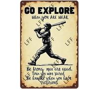 AYZYSMBM Vintage Metal Tin Sign Baseball Players Be Strong When You Are Weak, Be Brave When You Are Scared, Be Humble When You Are Victorious Wall Art Poster Novelty Sign 8X12 Inch