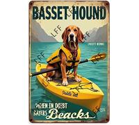 AYZYSMBM Vintage Metal Tin Sign Basset Hound Beach Life When In Doubt Paddle Out Pet Love Quote Wall Art Poster Novelty Sign 8X12 Inch