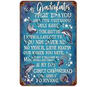 AYZYSMBM Vintage Metal Tin Sign Beautiful Dolphin And Starfish To My Granddaughter I Pray That You Are Safe Well And Happy Kisses Grandma Wall Art Poster Novelty Sign 8X12 Inch