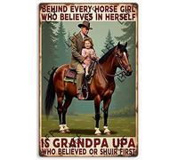 AYZYSMBM Vintage Metal Tin Sign Behind Every Horse Girl Who Believes In Herself Is A Grandpa Wall Art Poster Novelty Sign 8X12 Inch