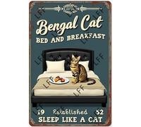 AYZYSMBM Vintage Metal Tin Sign Bengal Cat Bed And Breakfast Sleep Like A Cat Wall Art Poster Novelty Sign 8X12 Inch