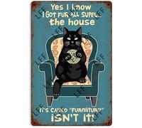 AYZYSMBM Vintage Metal Tin Sign Black Cat Yes I Know I Got Fur All Over The House Wall Art Poster Novelty Sign 8X12 Inch