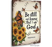 AYZYSMBM Vintage Metal Tin Sign Butterfly Cross Be Still And Know That I Am God Psalm Wall Art Poster Novelty Sign 8X12 Inch