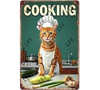 AYZYSMBM Vintage Metal Tin Sign Cooking Because Murder Is Wrong Cat Wall Art Poster Novelty Sign 8X12 Inch