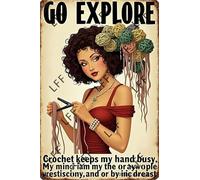 AYZYSMBM Vintage Metal Tin Sign Crochet Keeps My Hand Busy My Mind Calm My Heart Happy Wall Art Poster Novelty Sign 8X12 Inch