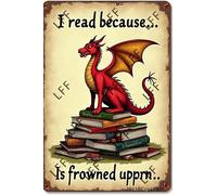 AYZYSMBM Vintage Metal Tin Sign Dragon And Books I Read Because Roasting People Is Frowned Upon Wall Art Poster Novelty Sign 8X12 Inch