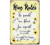 AYZYSMBM Vintage Metal Tin Sign Easter Hive Rules Bee Humble Bee Honest Bee Kind Wall Art Poster Novelty Sign 8X12 Inch