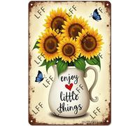 AYZYSMBM Vintage Metal Tin Sign Enjoy The Little Things Slogan Sign Sunflower Love Flower Unique Accessory Wall Art Poster Novelty Sign 8X12 Inch