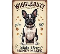 AYZYSMBM Vintage Metal Tin Sign French Bulldog Wigglebutt Cookie Shake Your Money Maker Wall Art Poster Novelty Sign 8X12 Inch