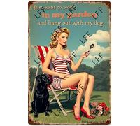 AYZYSMBM Vintage Metal Tin Sign Gardening Girl, Dog And Garden Tin Painting, I Just Want To Work In The Garden Of My Life, Hang Out With My Dog Wall Art Poster Novelty Sign 8X12 Inch