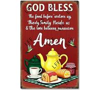 AYZYSMBM Vintage Metal Tin Sign God Bless The Food Before Us Jesus Wall Art Poster Novelty Sign 8X12 Inch