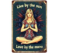AYZYSMBM Vintage Metal Tin Sign Live By The Sun Love By The Moon Yoga Girl Wall Art Poster Novelty Sign 8X12 Inch