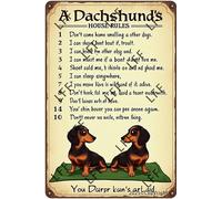 AYZYSMBM Vintage Tin Sign - A Dachshund House Rules Dog Lovers - Wall Art For Home Or Office Decore Poster For Spiritual - Metal Plaque 8 Inch X 12 Inch