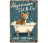 AYZYSMBM Vintage Tin Sign - Abyssinian Cat Bath Soap Bathroom Tin Sign,Wash Your Paws - Wall Art For Home Or Office Decore Poster For Spiritual - Metal Plaque 8 Inch X 12 Inch