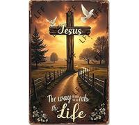 AYZYSMBM Vintage Tin Sign - Amazing Farm, Pretty Sunset, Daisy Field, Jesus The Way, The Truth, The Life - Wall Art For Home Or Office Decore Poster For Spiritual - Metal Plaque 8 Inch X 12 Inch