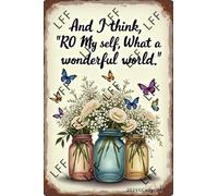 AYZYSMBM Vintage Tin Sign - And I Think To My Self What A Wonderful World - Wall Art For Home Or Office Decore Poster For Spiritual - Metal Plaque 8 Inch X 12 Inch