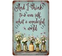 AYZYSMBM Vintage Tin Sign - And I Think To Myself What A Wonderful World Dragonfly - Wall Art For Home Or Office Decore Poster For Spiritual - Metal Plaque 8 Inch X 12 Inch