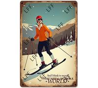 AYZYSMBM Vintage Tin Sign - And I Think To Myself What A Wonderful World Ski Boy - Wall Art For Home Or Office Decore Poster For Spiritual - Metal Plaque 8 Inch X 12 Inch