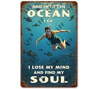AYZYSMBM Vintage Tin Sign - And Into The Ocean I Go To Lose My Mind And Find My Soul Diver Girl - Wall Art For Home Or Office Decore Poster For Spiritual - Metal Plaque 8 Inch X 12 Inch