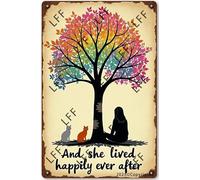 AYZYSMBM Vintage Tin Sign - And She Lived Happily Ever After And British Short Hair Cat - Wall Art For Home Or Office Decore Poster For Spiritual - Metal Plaque 8 Inch X 12 Inch