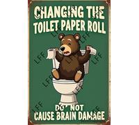 AYZYSMBM Vintage Tin Sign - Bear Changing The Toilet Paper Roll - Wall Art For Home Or Office Decore Poster For Spiritual - Metal Plaque 8 Inch X 12 Inch