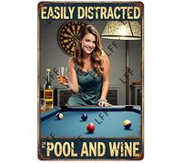 AYZYSMBM Vintage Tin Sign - Beautiful Lady Easily Distracted By Pool And Beer - Wall Art For Home Or Office Decore Poster For Spiritual - Metal Plaque 8 Inch X 12 Inch