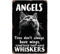 AYZYSMBM Vintage Tin Sign - Black Cat Angels Dont Always Have Wings Sometomes They Have Whiskers - Wall Art For Home Or Office Decore Poster For Spiritual - Metal Plaque 8 Inch X 12 Inch