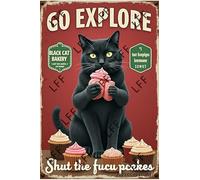 AYZYSMBM Vintage Tin Sign - Black Cat Bakery I Just Baked You Some Shut The Fucupcakes - Wall Art For Home Or Office Decore Poster For Spiritual - Metal Plaque 8 Inch X 12 Inch