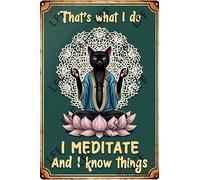 AYZYSMBM Vintage Tin Sign - Black Cat That'Ss What I Do I Meditate And I Know Things - Wall Art For Home Or Office Decore Poster For Spiritual - Metal Plaque 8 Inch X 12 Inch